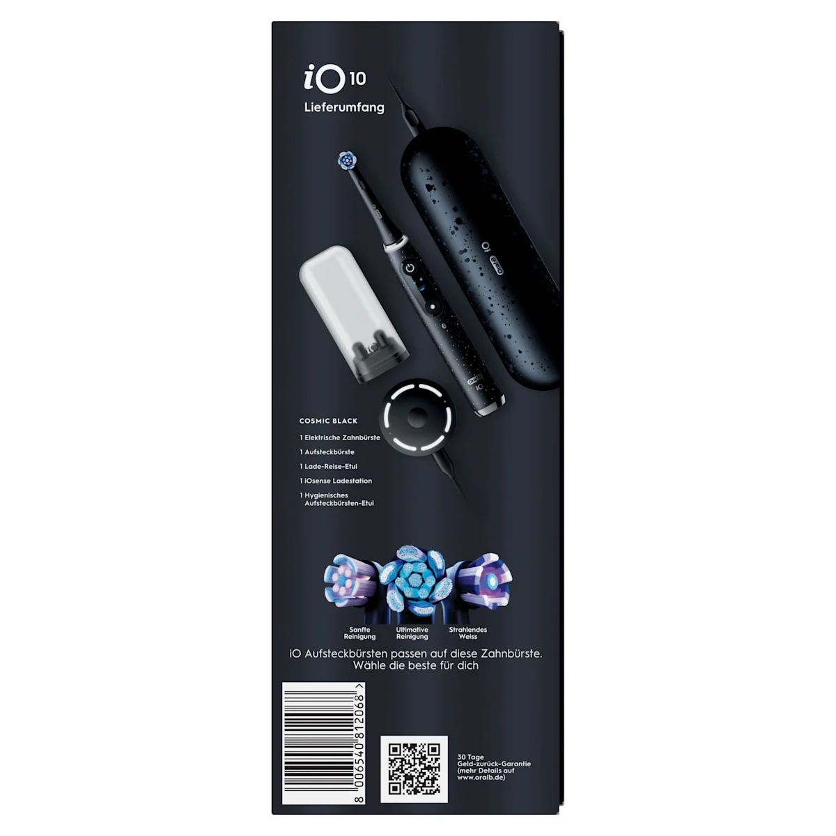 Oral-B iO 10 Ultimate Zahnbürste, mit Verpackung und Zubehör, hervorgehoben als Oral-B's beste Zahnbürste.