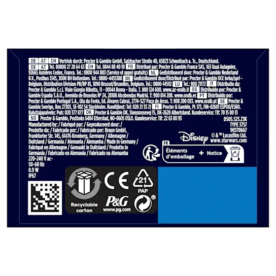 Oral-B Star Wars Mandalorian Pro Junior 6+ Zahnbürste, mit Verpackung und dem Hinweis "Von Zahnärzten weltweit am häufigsten verwendet". 