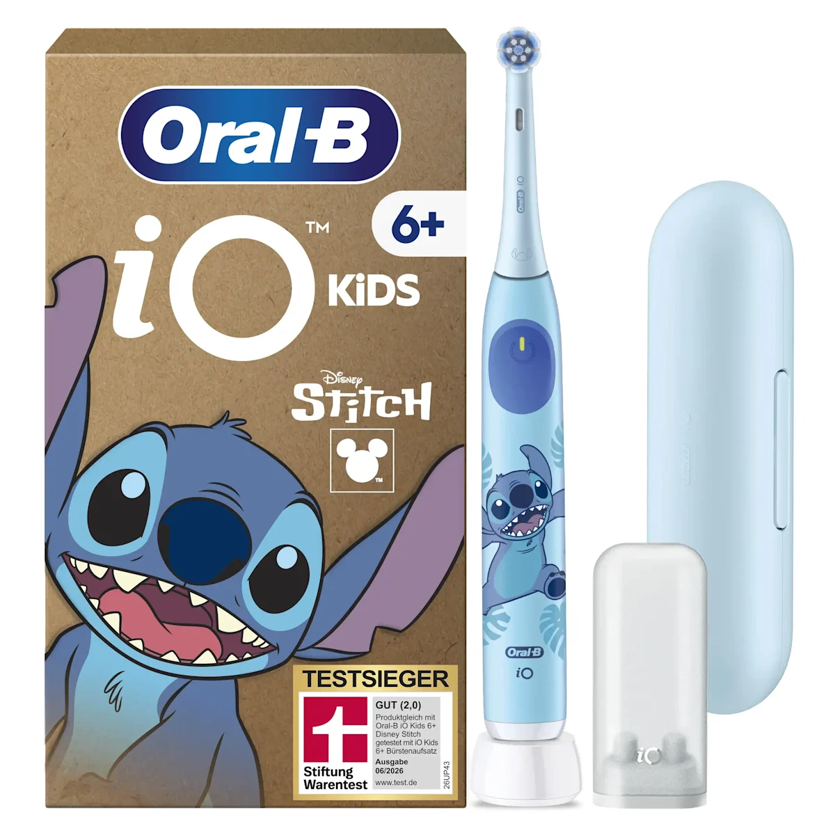 Oral-B iO Kids elektrische Zahnbürste mit Disney Stitch-Motiv, geeignet für Kinder ab 6 Jahren, inklusive Reiseetui.