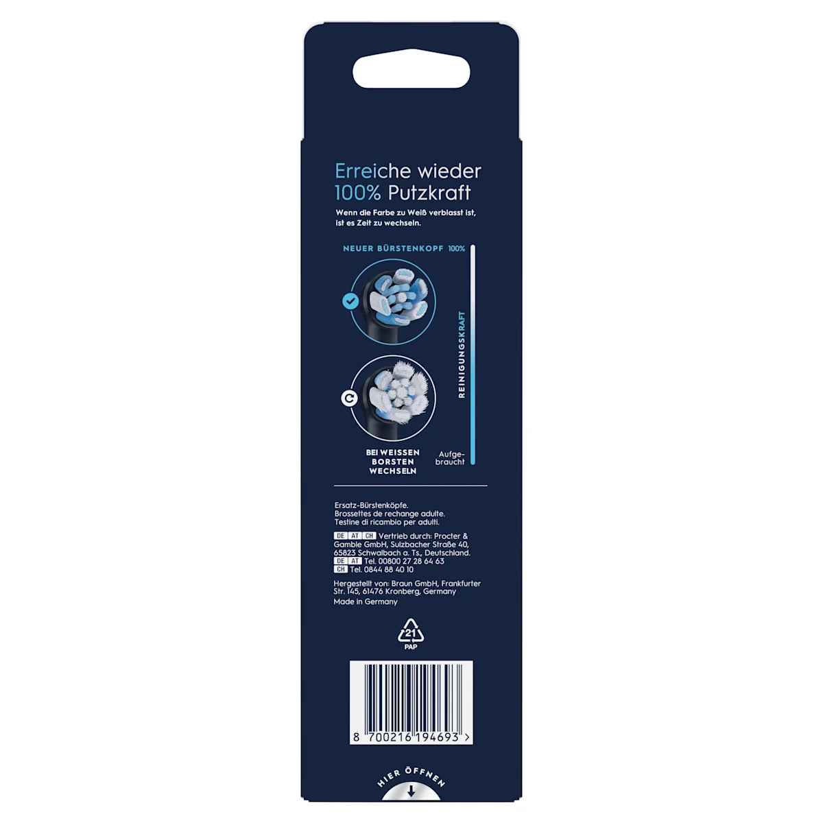 Oral-B iO Aufsteckbürsten, 6er-Packung, mit dem Hinweis "Ultimative Reinigung" auf der Verpackung.