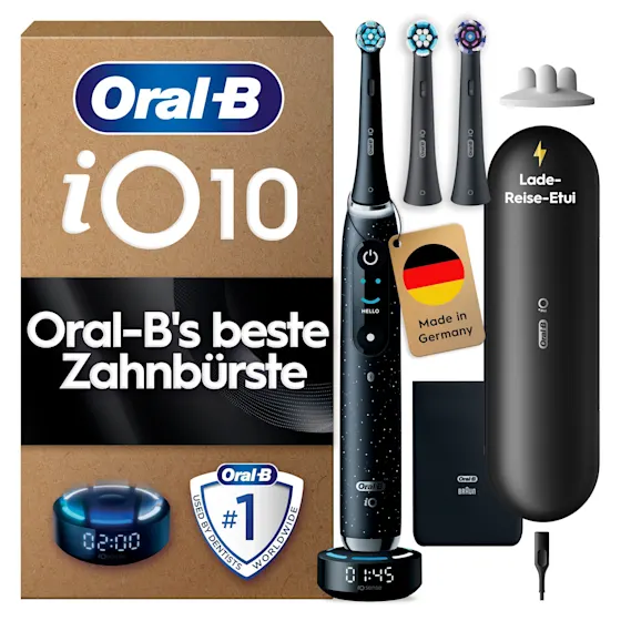 Oral-B iO Series 10 Plus Edition Elektrische Zahnbürste/Electric Toothbrush, inkl. 3 Aufsteckbürsten, 7 Putzmodi für Zahnpflege, Lade-Reise-Etui, Designed by Braun, Cosmic Black