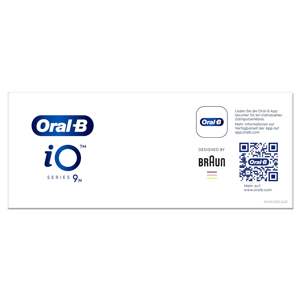 Oral-B iO9 Zahnbürste mit Verpackung, Reise-Etui mit Schnellladestation und „Made in Germany“ Anhänger.
