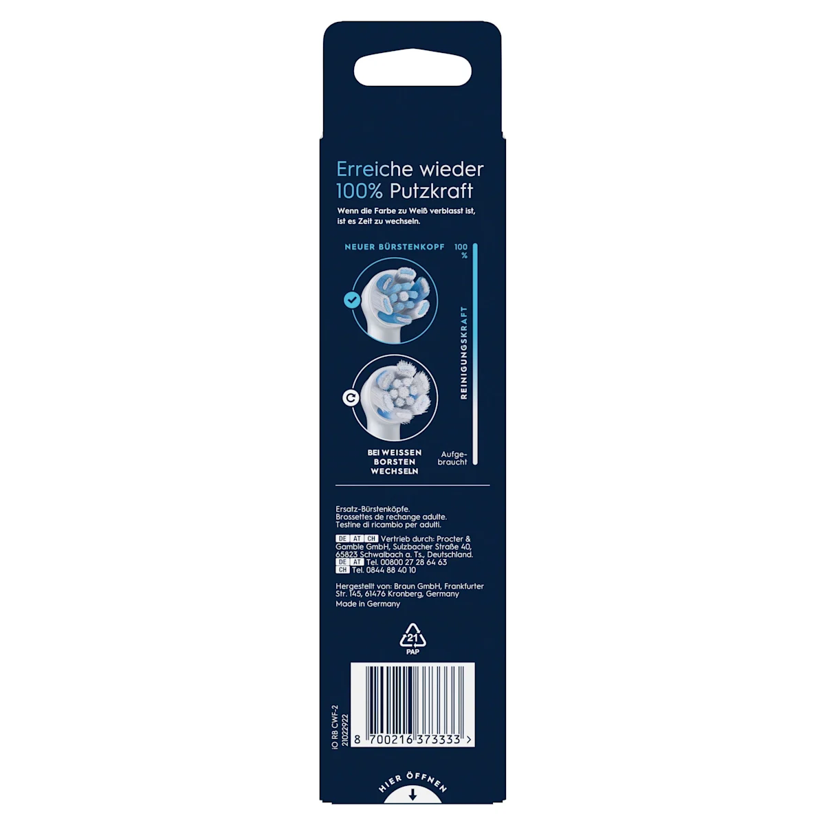 Oral-B iO Aufsteckbürsten, Verpackung mit dem Hinweis "Ultimative Reinigung" und 2 Bürsten.