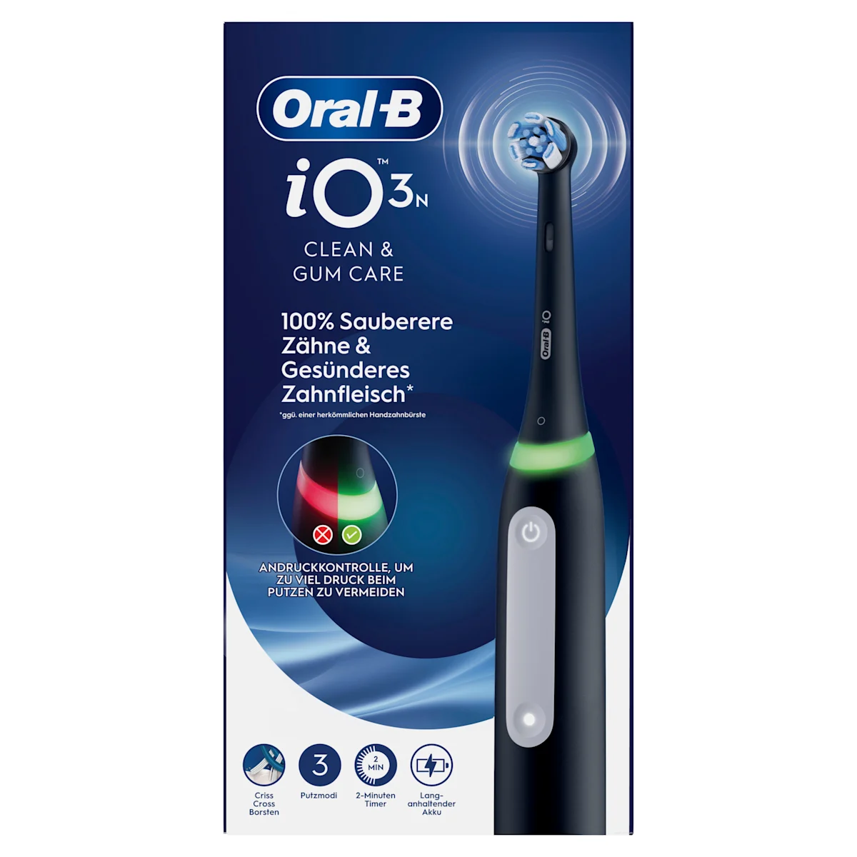 iO3 Bundle: Oral-B iO Series 3 Matt Black mit 2 Ultimative Reinigung Aufsteckbürsten