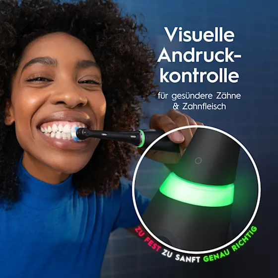 Oral-B iO 6 Zahnbürsten-Duo mit interaktivem Display für angeleitetes Putzen und dem Hinweis "Made in Germany".