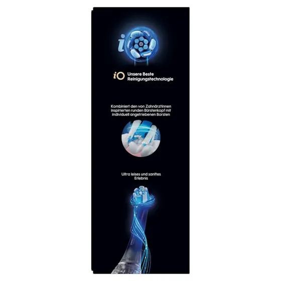 Oral-B iO 10 Ultimate Zahnbürste, mit Verpackung, Lade-Reise-Etui und dem Hinweis Oral-B's beste Zahnbürste.