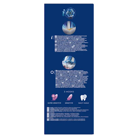 Oral-B iO Series 2 Zahnbürste, Verpackung mit dem Hinweis auf 100% sauberere Zähne im Vergleich zu einer herkömmlichen Handzahnbürste