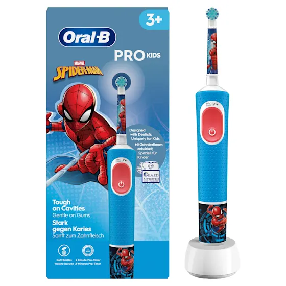 Oral-B PRO Kids elektrische Zahnbürste mit Marvel Spider-Man Design und Verpackung, für Kinder ab 3 Jahren. 