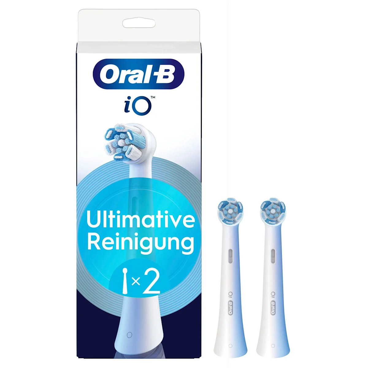 Oral-B iO Aufsteckbürsten, Verpackung mit dem Hinweis "Ultimative Reinigung" und 2 Bürsten.