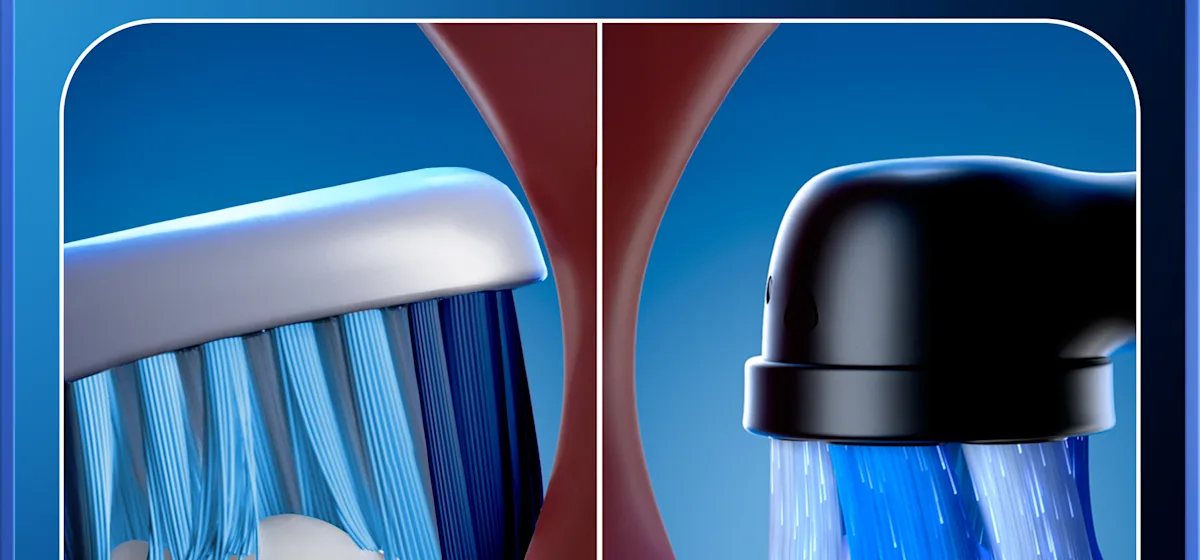 Oral-B iO5 Zahnbürste in Schwarz, zusammen mit Verpackung, Reiseetui und Ladefunktion; mit dem Hinweis Made in Germany.