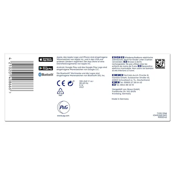 Oral-B iO9 Zahnbürste mit Verpackung, Reise-Etui mit Schnellladestation und „Made in Germany“ Anhänger.