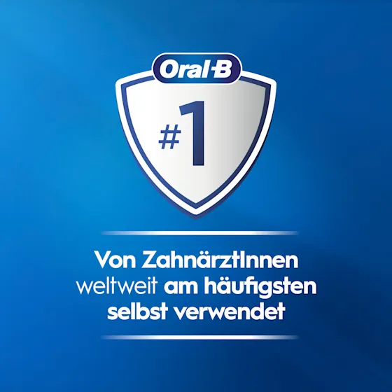 Oral-B iO3 Verpackung mit dem Hinweis auf 360° visuelle Andruckkontrolle und der Auszeichnung Testsieger von Stiftung Warentest.