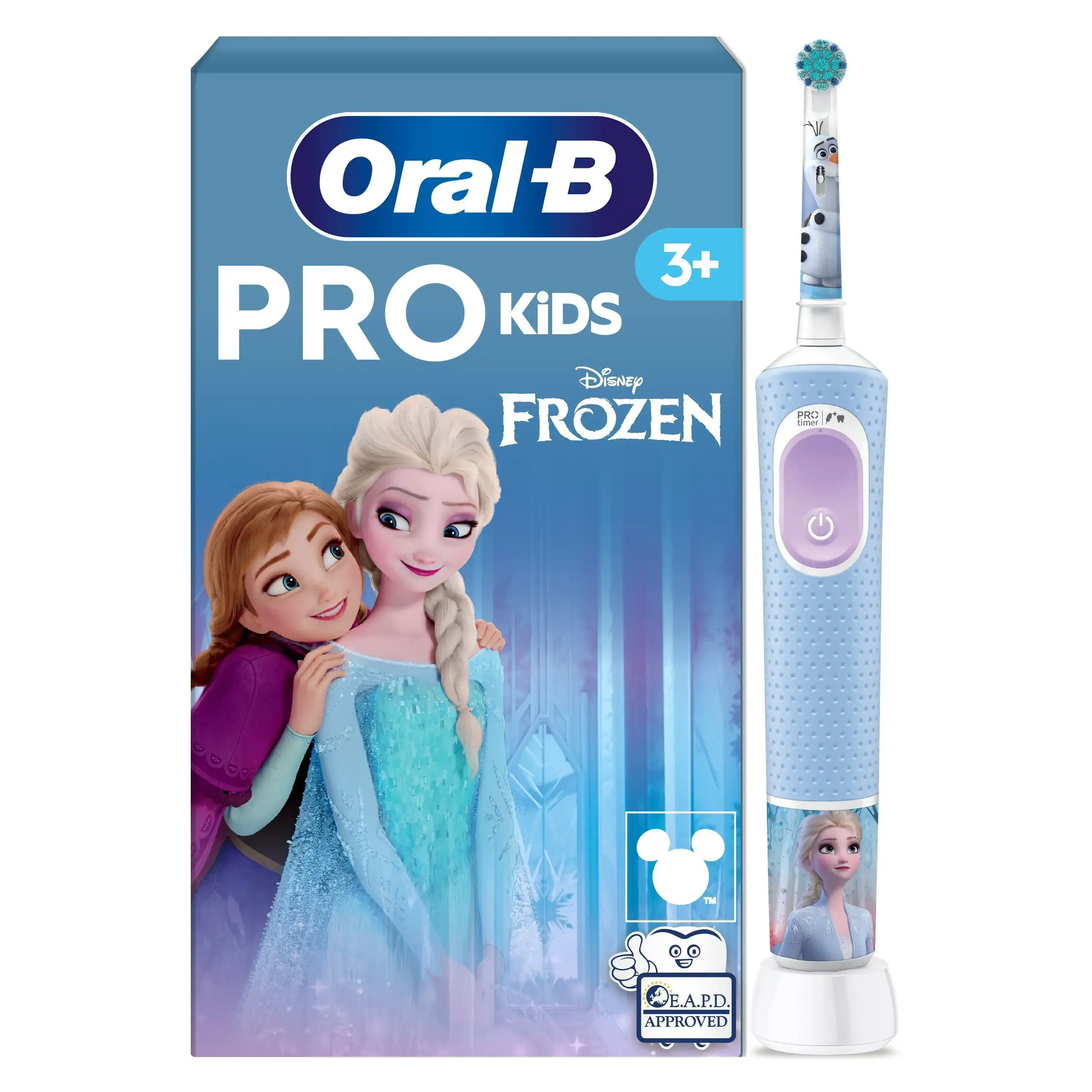 Oral-B Pro Kids Frozen Elektrische Zahnbürste inkl. 1 Aufsteckbürste, 4x Frozen Sticker, 2 Modi mit kinderfreundlichem Sensitiv Plus Modus, für Kinder ab 3 Jahren