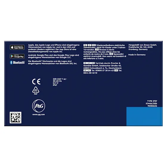 Oral-B iO 6 Zahnbürsten-Duo mit interaktivem Display für angeleitetes Putzen und dem Hinweis "Made in Germany".