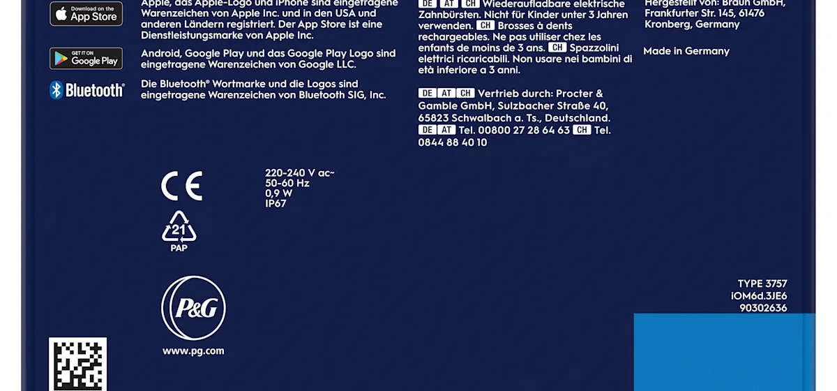 Oral-B iO 6 Zahnbürsten-Duo mit interaktivem Display für angeleitetes Putzen und dem Hinweis "Made in Germany".
