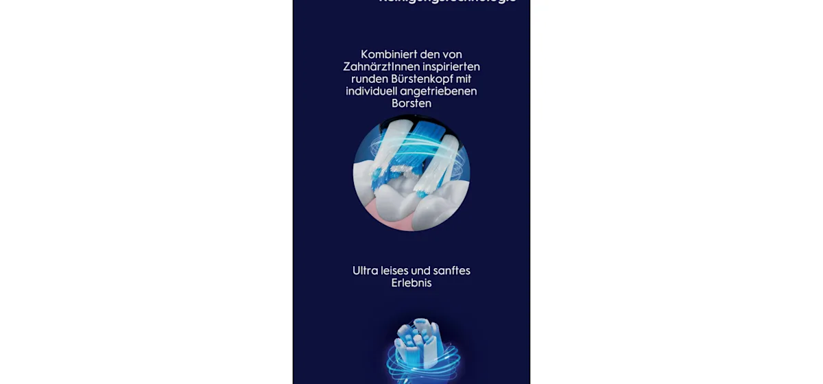 Oral-B iO5 Zahnbürste in Schwarz, zusammen mit Verpackung, Reiseetui und Ladefunktion; mit dem Hinweis Made in Germany.