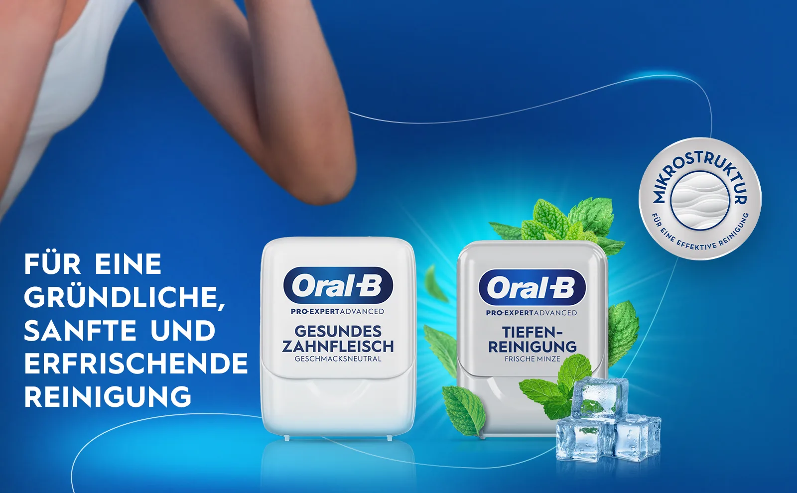 Zwei Packungen Oral-B Zahnseide für eine gründliche, sanfte und erfrischende Reinigung. 