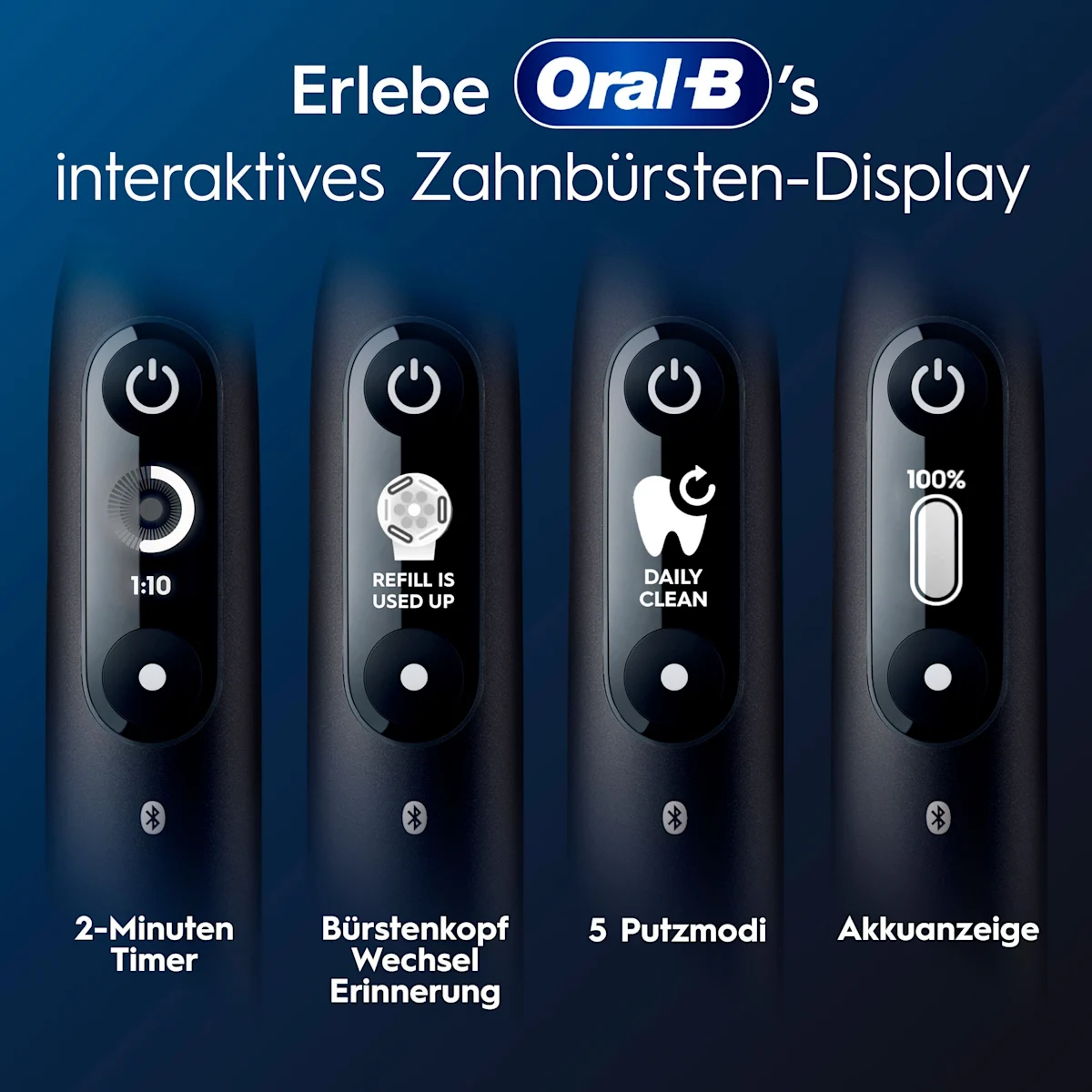 Oral-B iO 6 Zahnbürsten-Duo mit interaktivem Display für angeleitetes Putzen und dem Hinweis "Made in Germany".