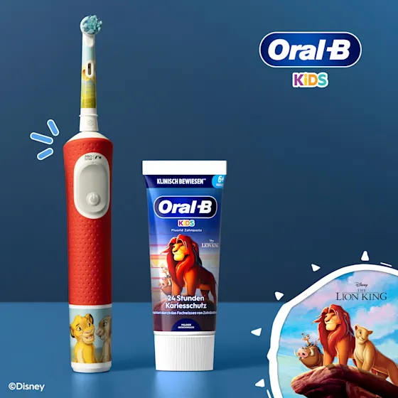 Oral-B Kids Fluorid Zahnpasta, mit 24 Stunden Kariesschutz und Disney Der König der Löwen Motiven.