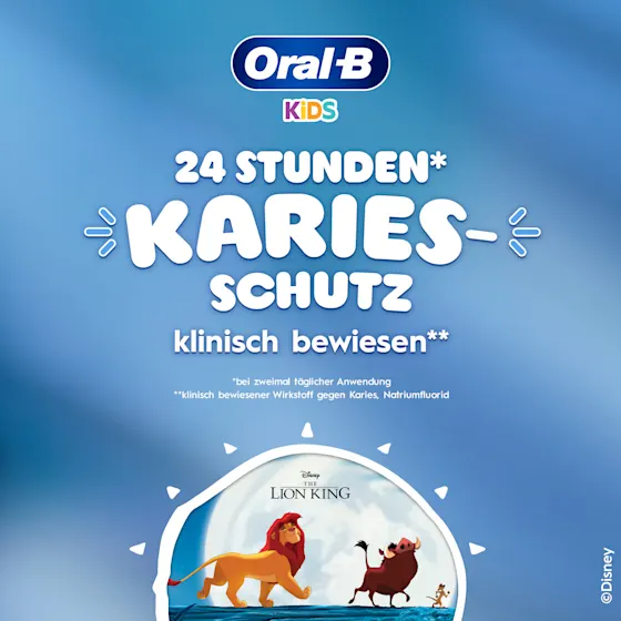 Oral-B Kids Fluorid Zahnpasta, mit 24 Stunden Kariesschutz und Disney Der König der Löwen Motiven.