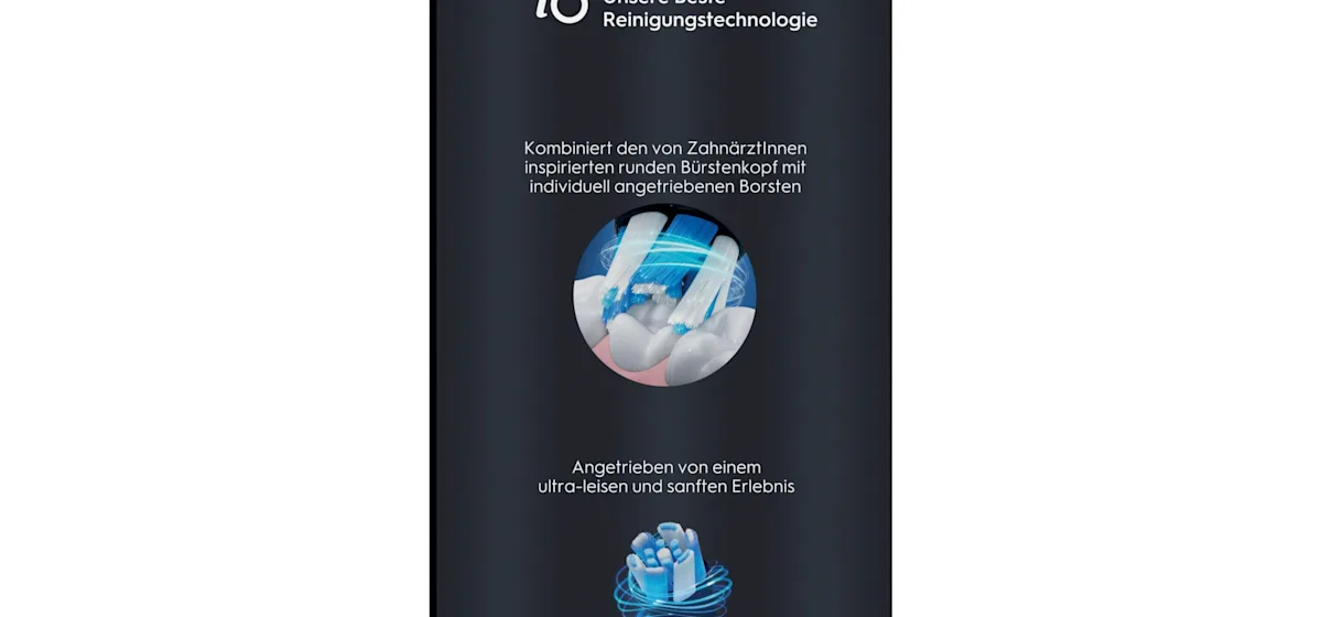 Oral-B iO 10 Ultimate Zahnbürste, mit Verpackung und Zubehör, hervorgehoben als Oral-B's beste Zahnbürste.