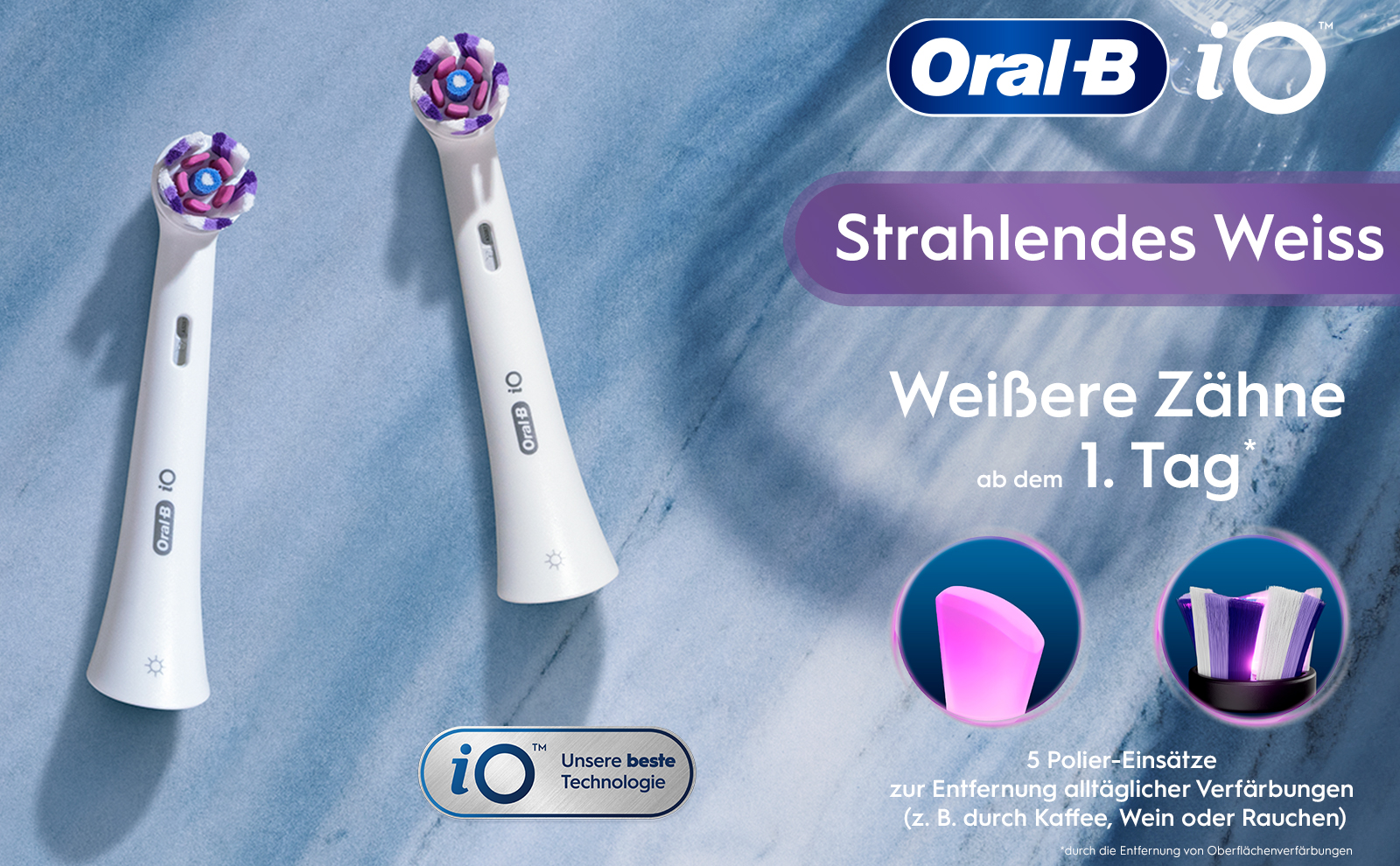 Oral-B iO Strahlendes Weiss, Original Aufsteckbürsten für elektrische Oral-B iO Zahnbürsten, Zahnaufhellung, Schwarz, 8 Stück