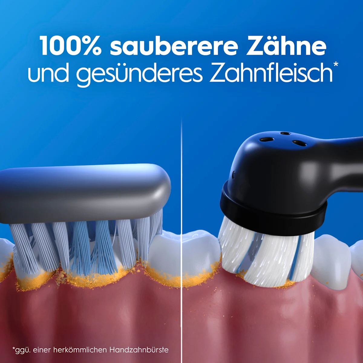 Oral-B iO3 Verpackung mit dem Hinweis auf 360° visuelle Andruckkontrolle und der Auszeichnung Testsieger von Stiftung Warentest.