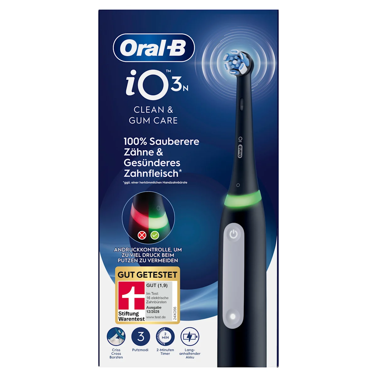 iO3 Bundle: Oral-B iO Series 3 Matt Black mit 2 Ultimative Reinigung Aufsteckbürsten