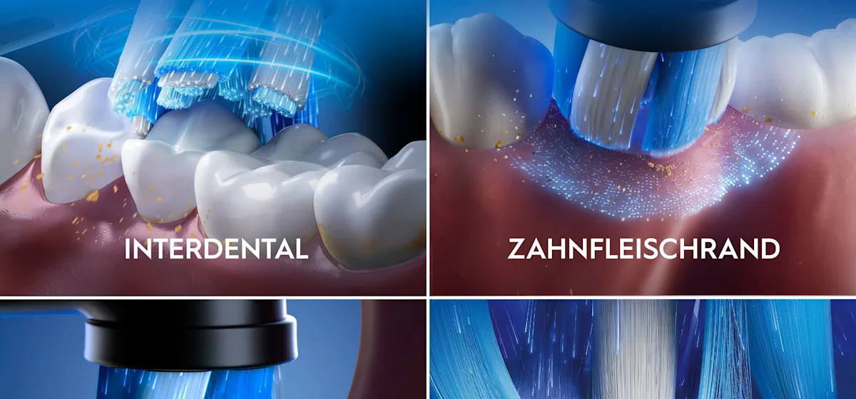 Oral-B iO 6 Zahnbürsten-Duo mit interaktivem Display für angeleitetes Putzen und dem Hinweis "Made in Germany".
