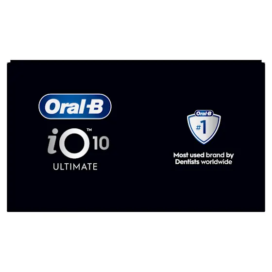 Oral-B iO 10 Ultimate Zahnbürste, mit Verpackung und Zubehör, hervorgehoben als Oral-B's beste Zahnbürste.