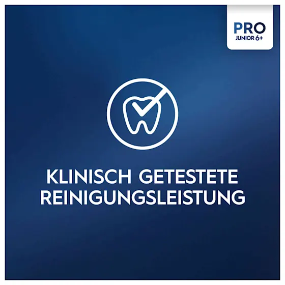 Oral-B PRO Junior 6+ elektrische ZahnbÃ¼rste mit Verpackung, die 3D Reinigung hervorhebt.