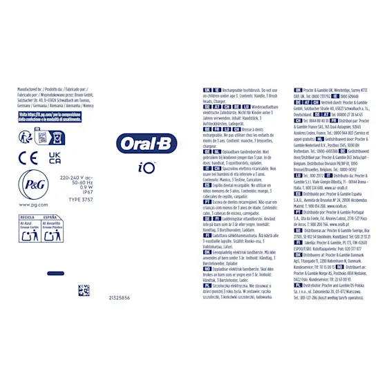 Oral-B iO3 Zahnbürste mit Verpackung, die die 360Â° visuelle Andruckkontrolle zum Schutz des Zahnfleisches hervorhebt.