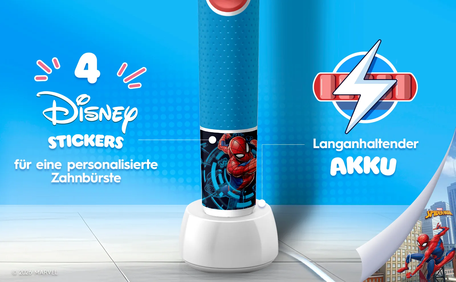 Oral-B Pro Kids Spiderman Elektrische Zahnbürste inkl. 1 Aufsteckbürste, ab 3 Jahren 