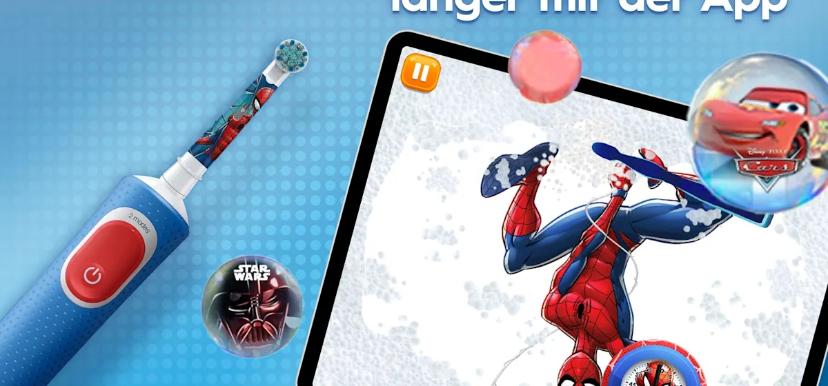 Oral-B PRO Kids elektrische Zahnbürste mit Marvel Spider-Man Design und Verpackung, für Kinder ab 3 Jahren.