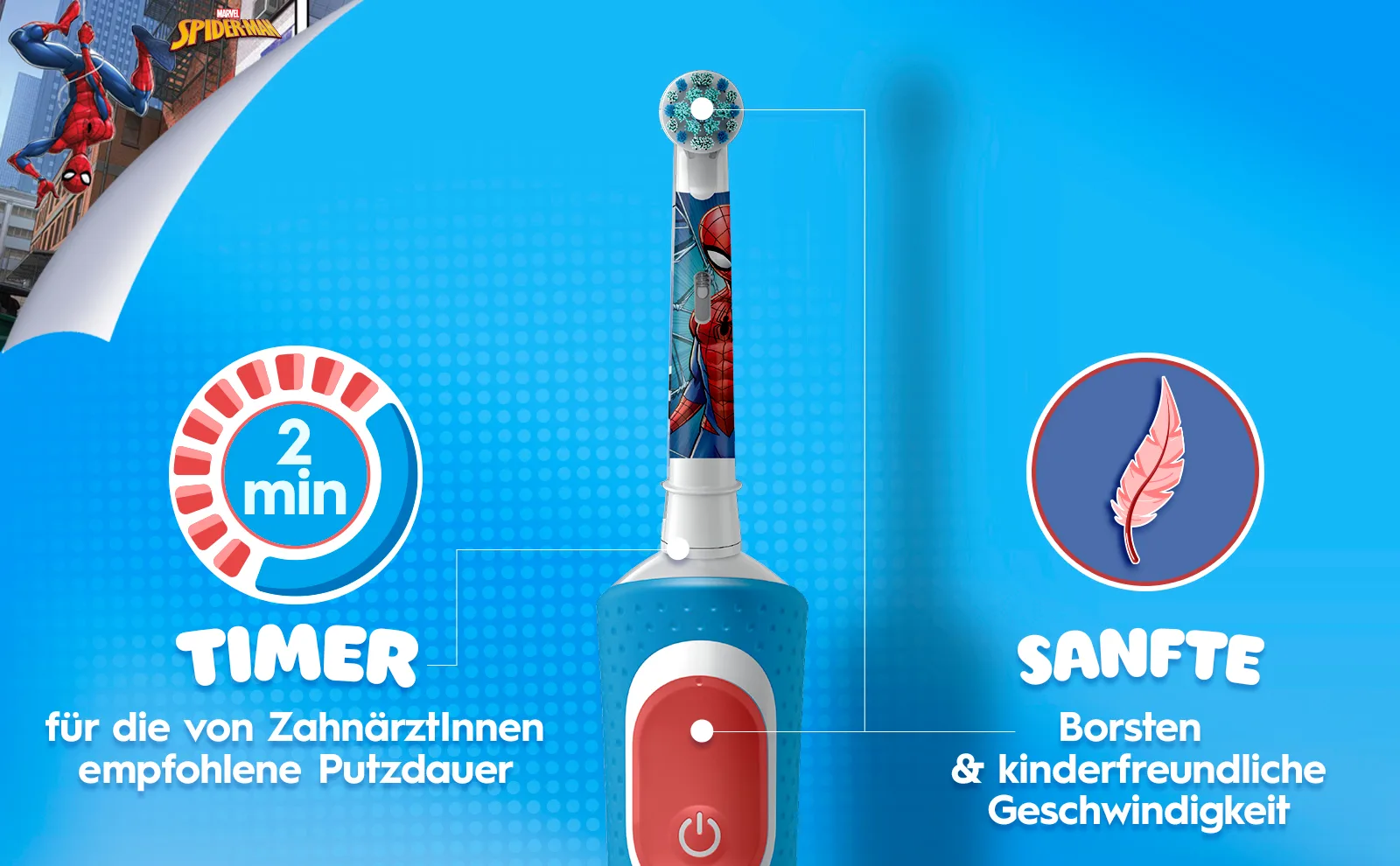 Oral-B Pro Kids Spiderman Elektrische Zahnbürste inkl. 1 Aufsteckbürste, ab 3 Jahren 