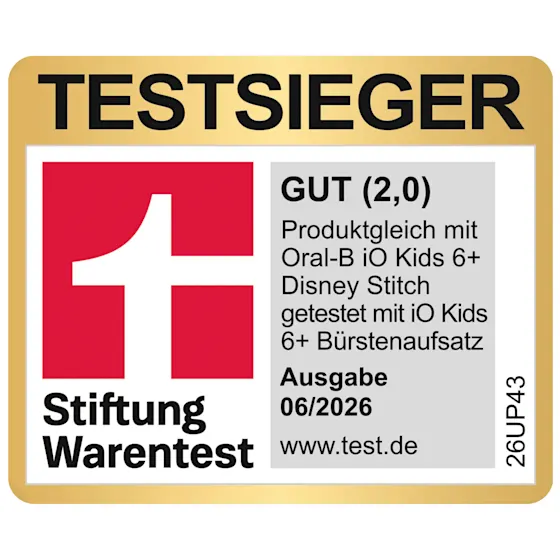 Oral-B iO Kids elektrische Zahnbürste mit Disney Stitch-Motiv, geeignet für Kinder ab 6 Jahren, inklusive Reiseetui.