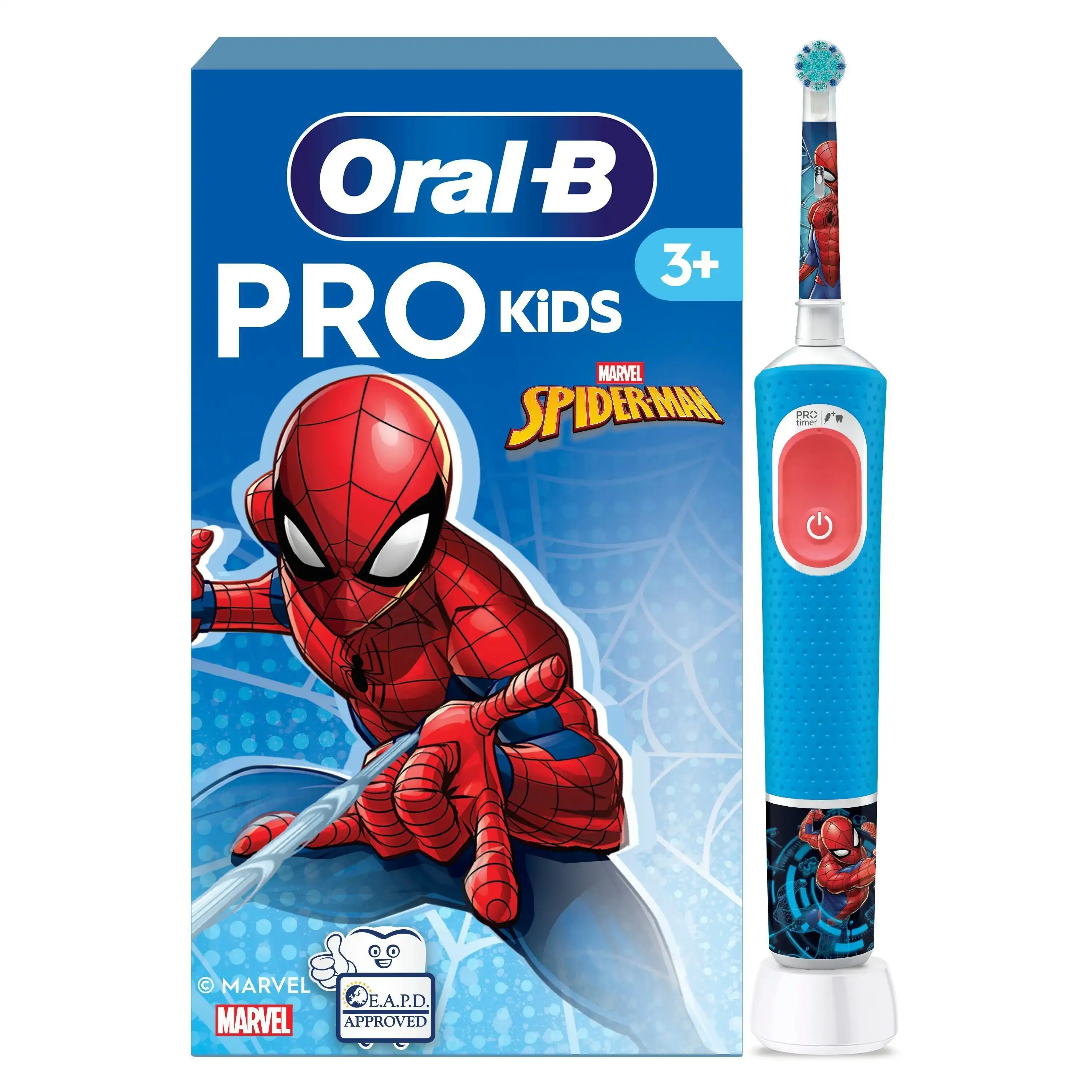 Oral-B PRO Kids elektrische Zahnbürste mit Marvel Spider-Man Design und Verpackung, für Kinder ab 3 Jahren. 