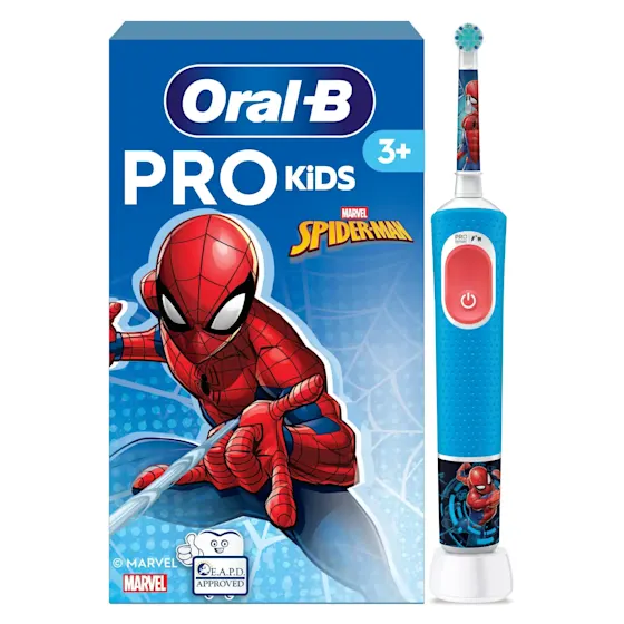 Oral-B PRO Kids elektrische Zahnbürste mit Marvel Spider-Man Design und Verpackung, für Kinder ab 3 Jahren. 