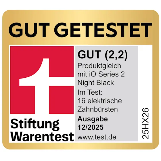 Oral-B iO Series 2 Zahnbürste, Verpackung mit dem Hinweis auf 100% sauberere Zähne im Vergleich zu einer herkömmlichen Handzahnbürste
