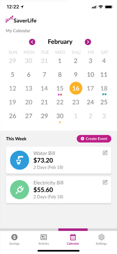 SaverLife Feature - Calendar View
