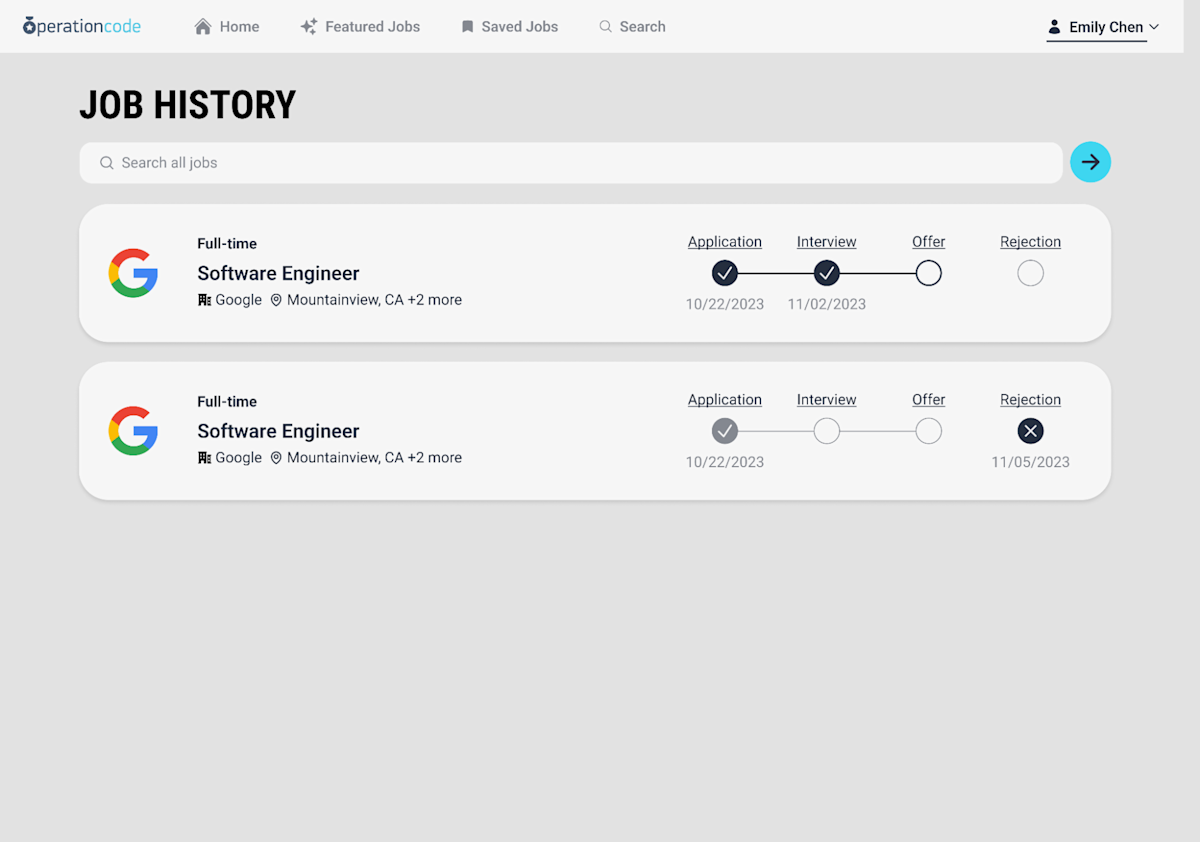 Operation Code Job History 