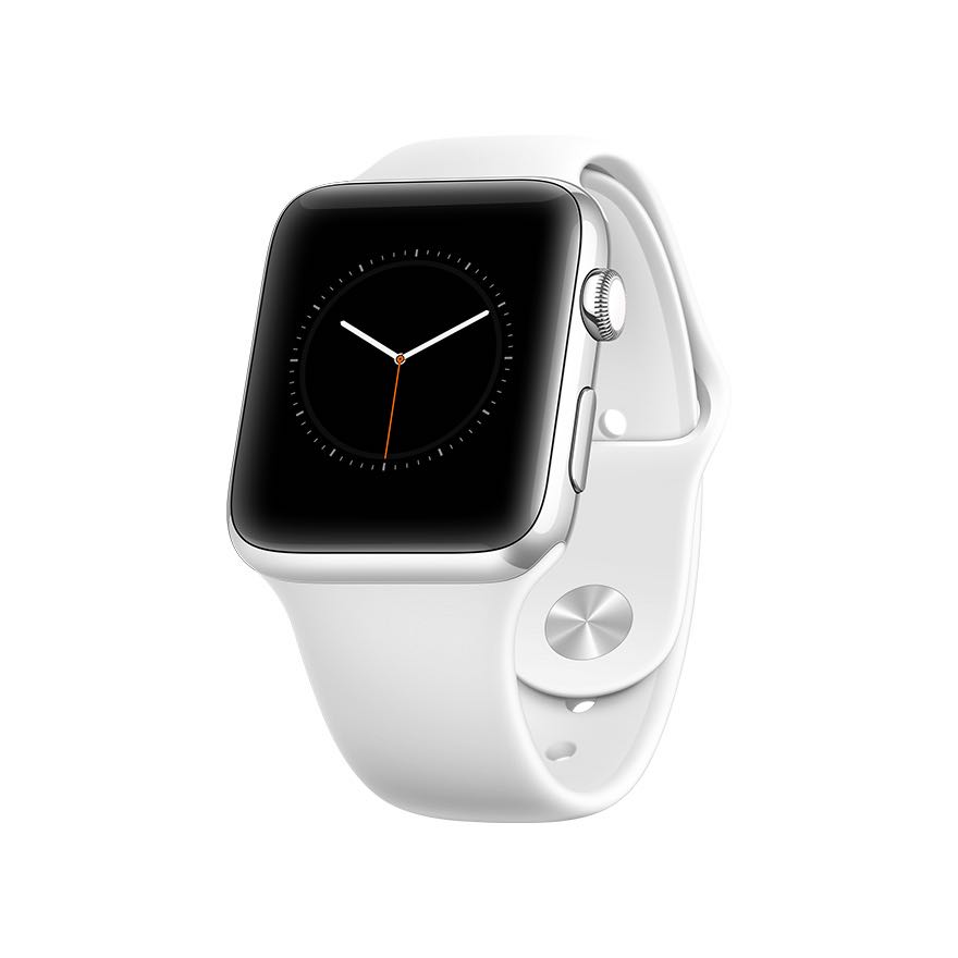 Apple Watch Stainless Steel Case White Sport Band Mockup