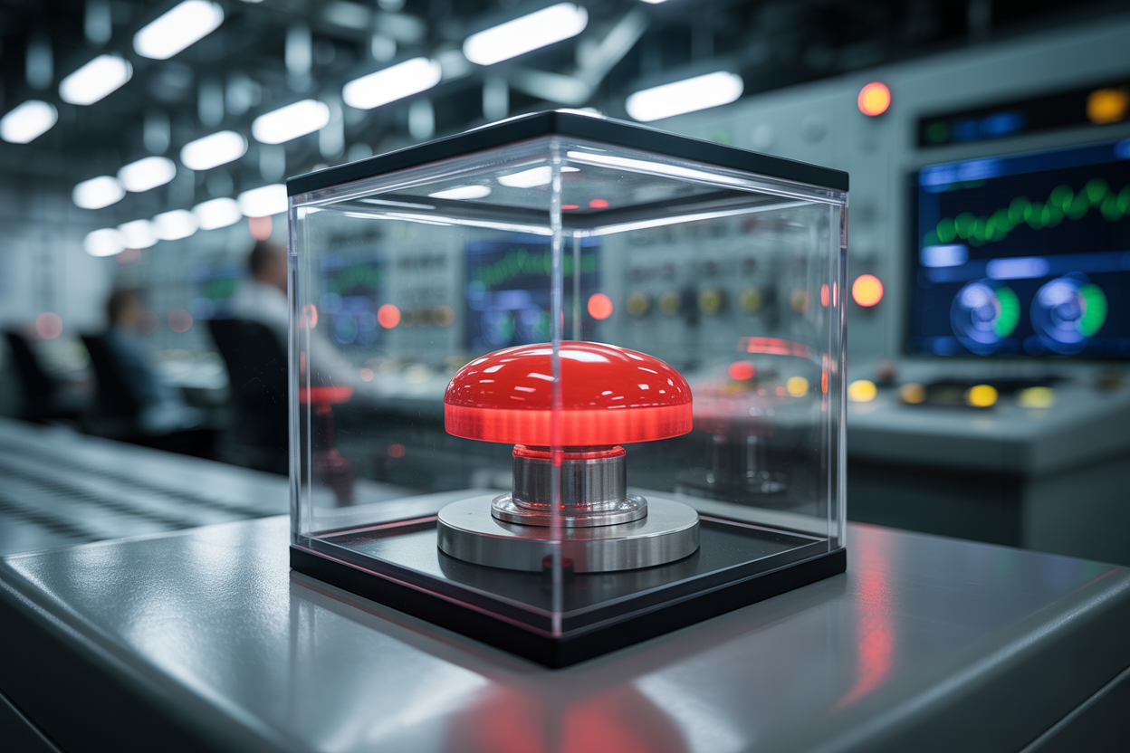 Red button in glass box