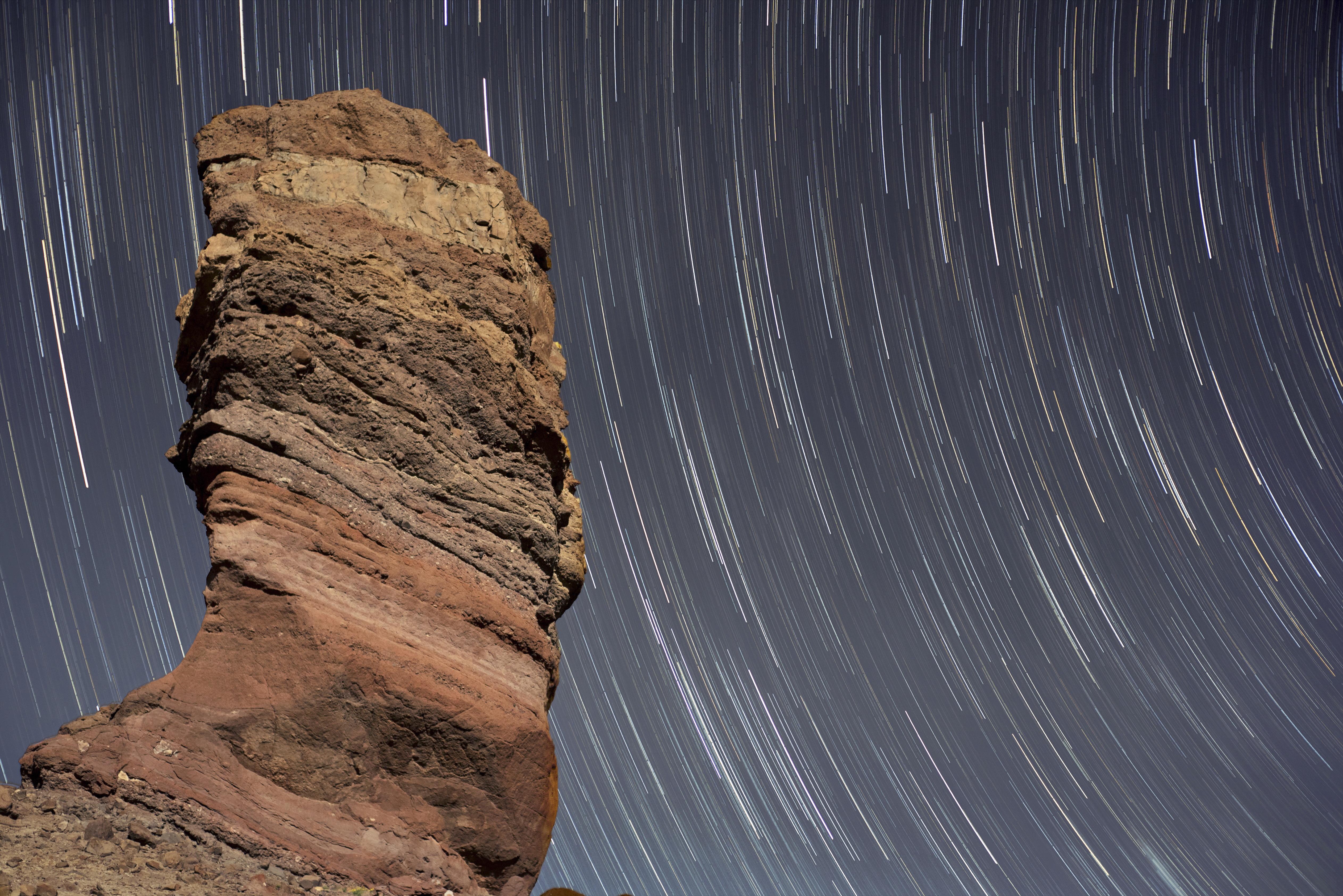 Spain, Tenerife. Stair trails over Roque de Garcia in Teide National Park