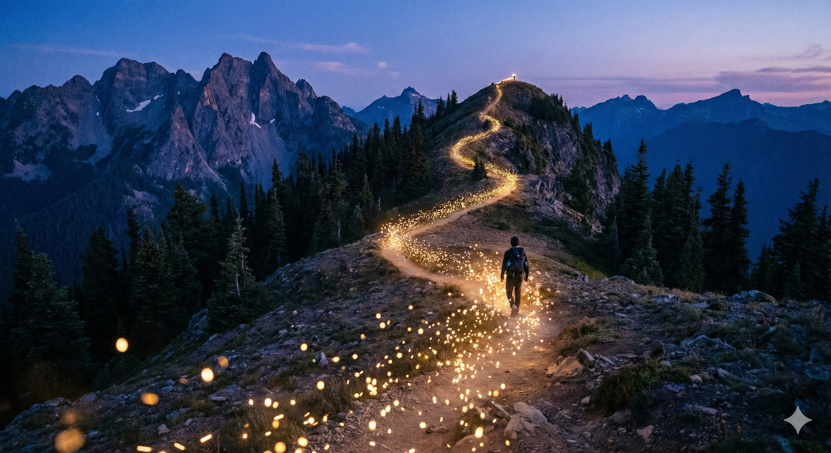 The Illuminated Path: A Mystical Mountain Hike at Twilight