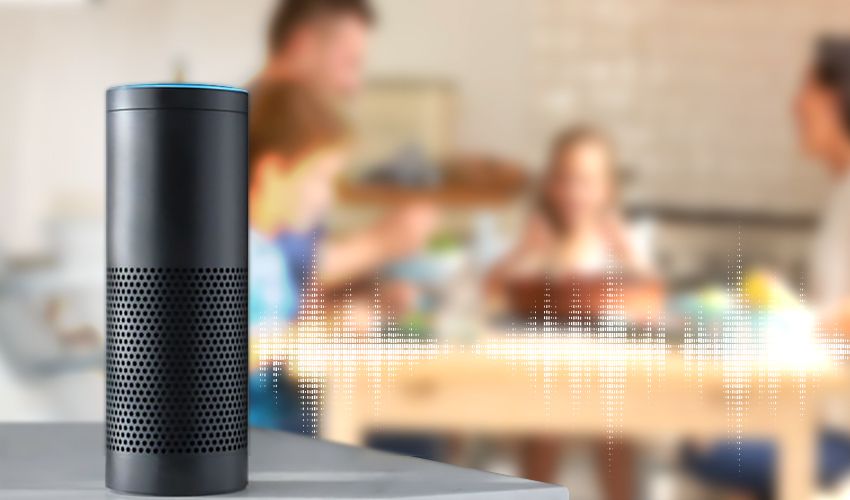voice assistant is listening, blurred out family in background