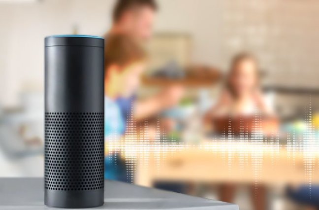 voice assistant is listening, blurred out family in background