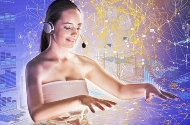 Woman with headset in a virtual world