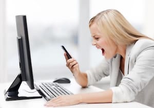 angry woman screaming into phone