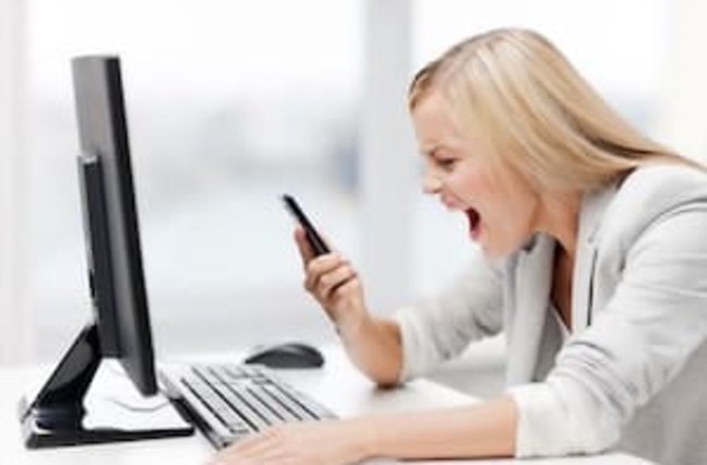 angry woman screaming into phone